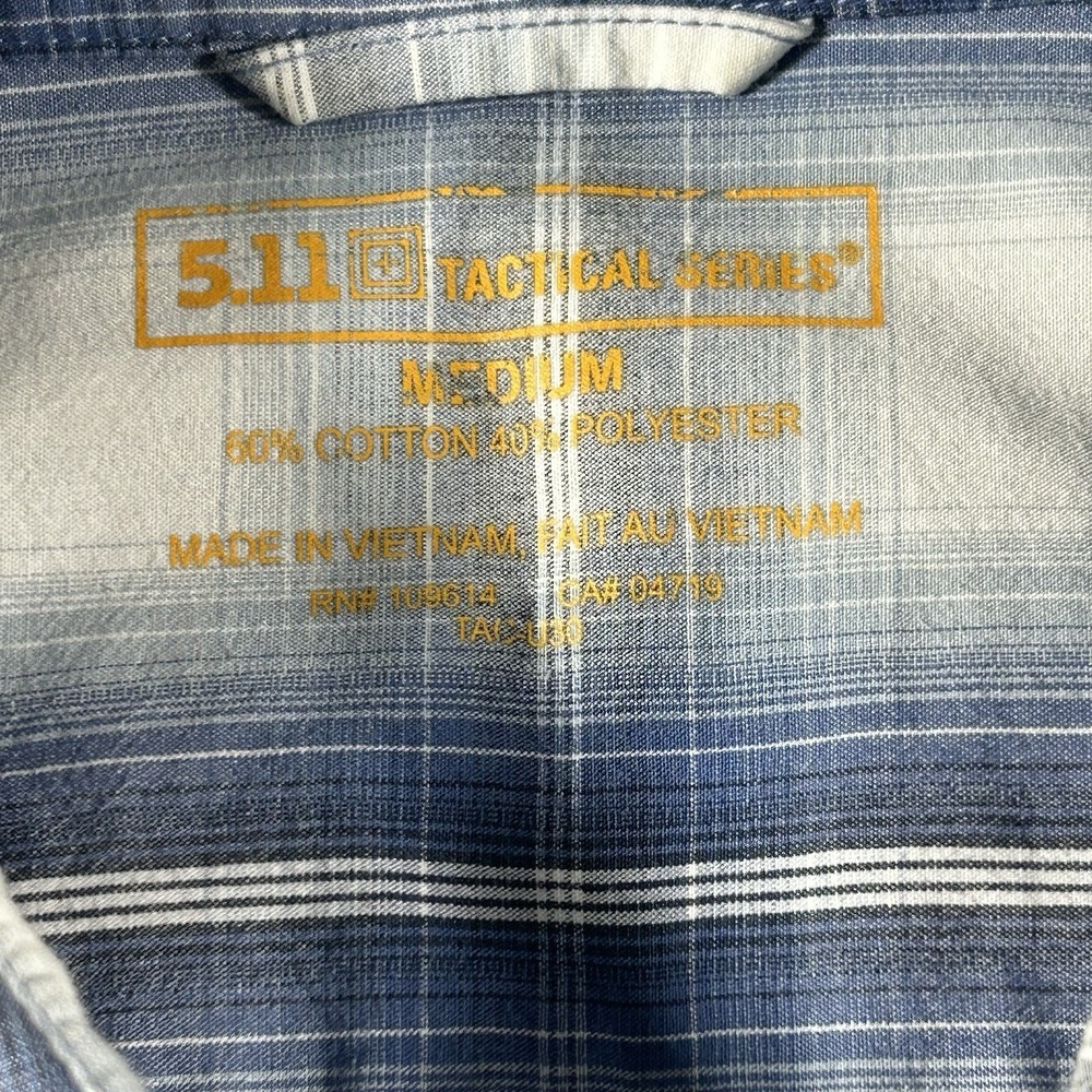 5.11 Tactical Series Men's Medium Blue Plaid Short Sleeve Button Shirt - Picture 4 of 6